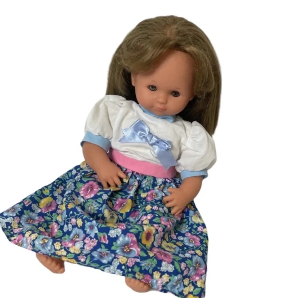 Vintage Doll Set Doll Accessories Case Doll Bundle Blue Pink White Floral Dress